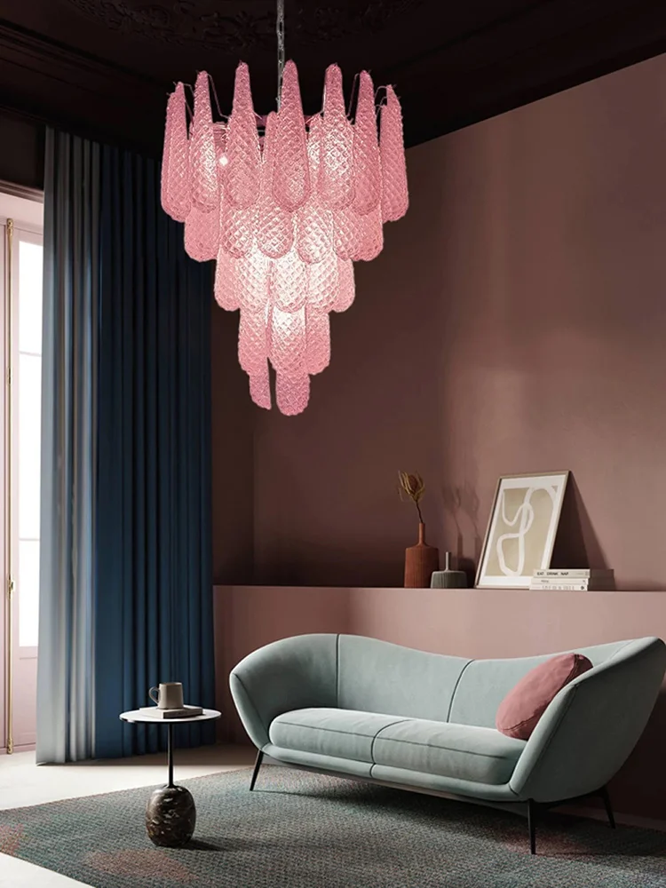 

French Design Pink Glass E14 LED Pendant Lights Gold Silver Elegant Hanging Lamps Suspension Luminaire Lampen For Living Room