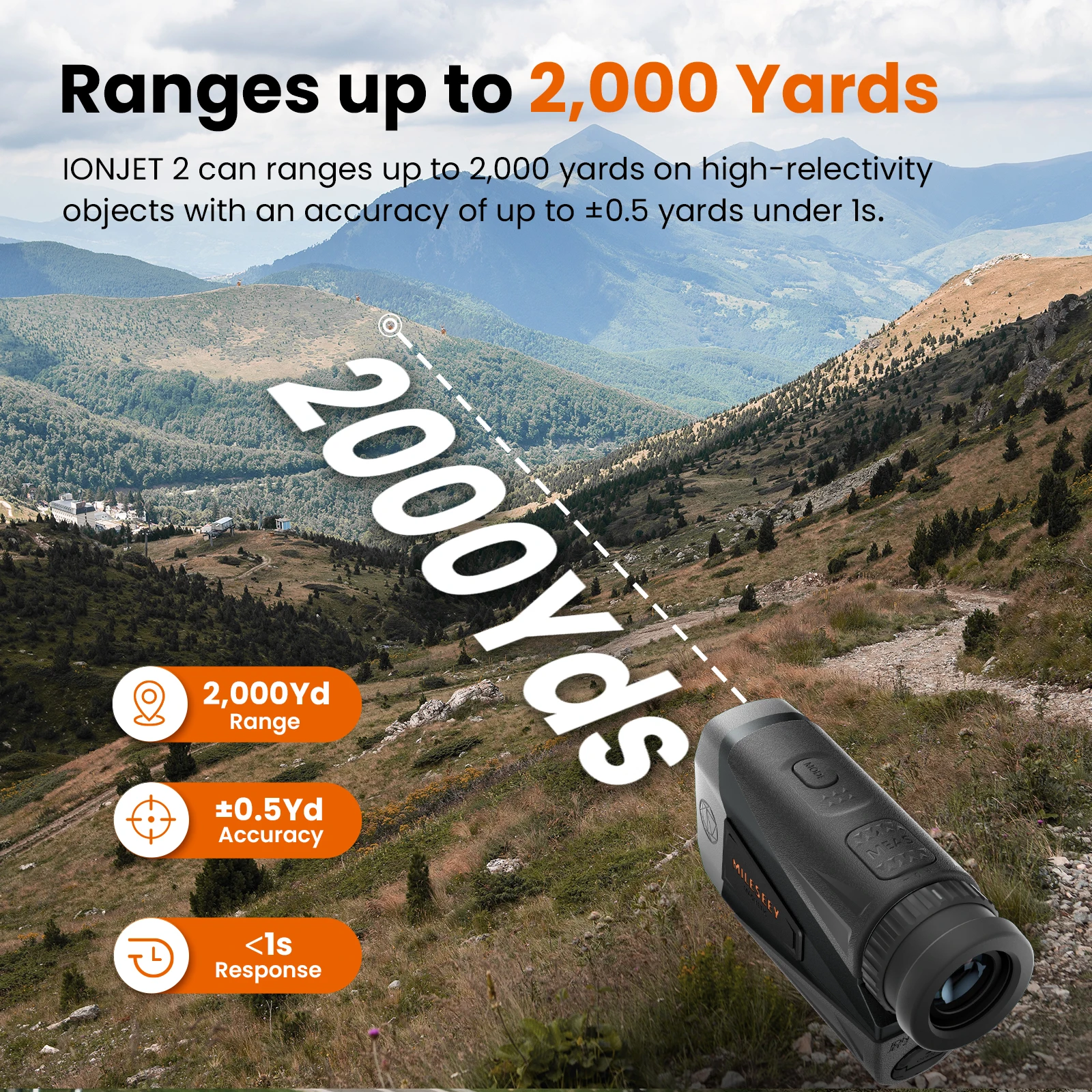 IONJET2 2000Yd Hunting Rangefinder Archery Model, HD Optical, Rubber, IP65 Waterproof, Shockproof With 2 Years Warranty