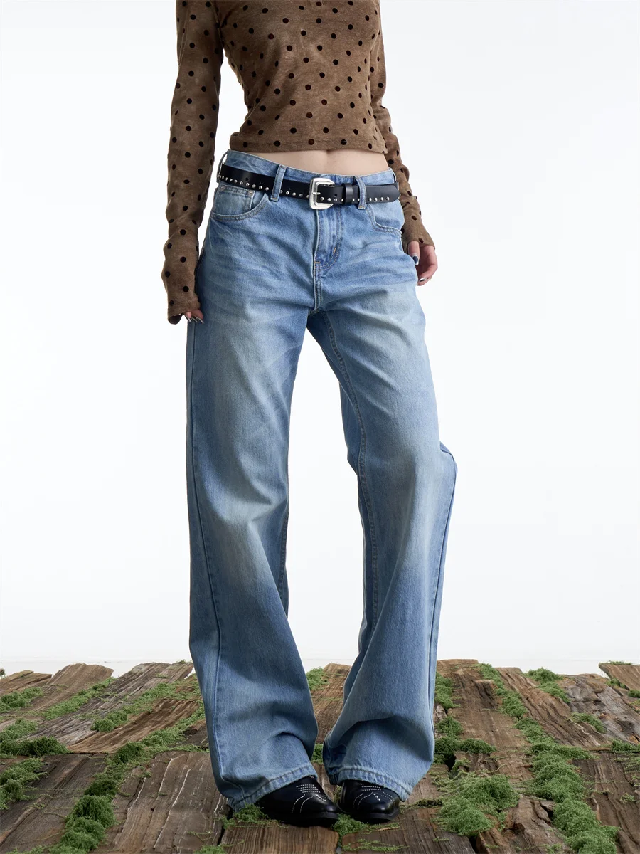 

Washed American Retro Denim Jeans Women's Spring Summer Loose Straight Leg Wide Leg Pants High Sensation Versatile Long Trousers