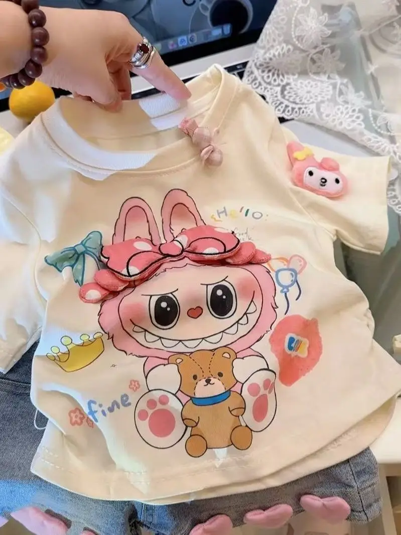 

Summer Cartoon ort Sve T-irt Toddler Kids Oversized Korean Sle Vest Top Base irt Sli Plaything Faion Kids Cl...