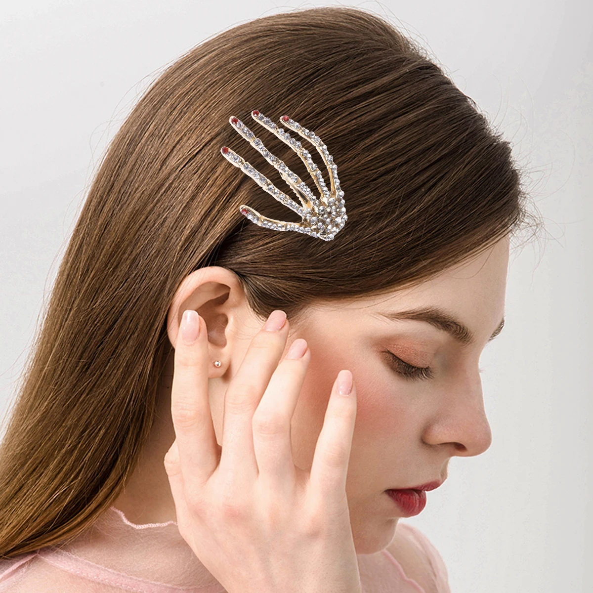 

1pc Women Girls hand Hair Clip Punk Fashion Accessory Red Stylish Skull Hairpin Costume Party Decoration
