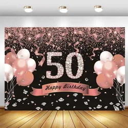 Pink 50th Photo Backdrop Rose Gold Balloon Men Woman 50 Years Old Birthday Party Photography Background Photocall Props Banner