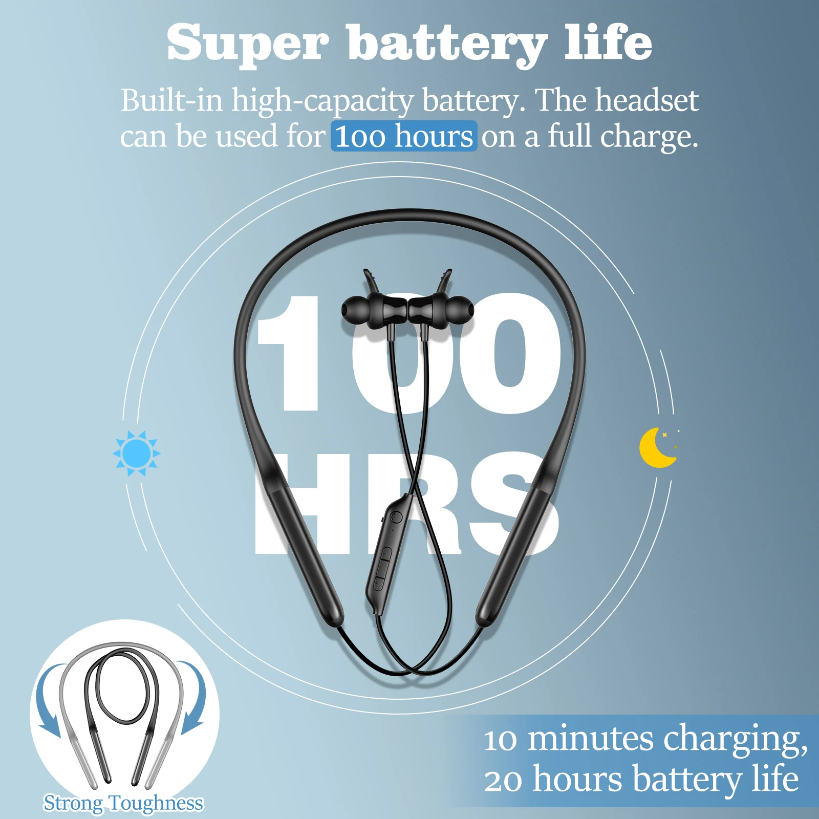 Nurati N1 5.2 스포츠 BT 100시간, 소음 제거 마이크 및 IPX6을 갖춘 Bluetooth 무선 헤드셋, 인이어 W