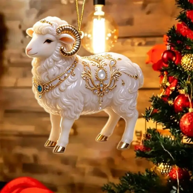 2D Acrylic Chinese Zodiac Goat Hanging Ornament Auspicious Red Gold Design For Spring Festival New Year Home Decoration