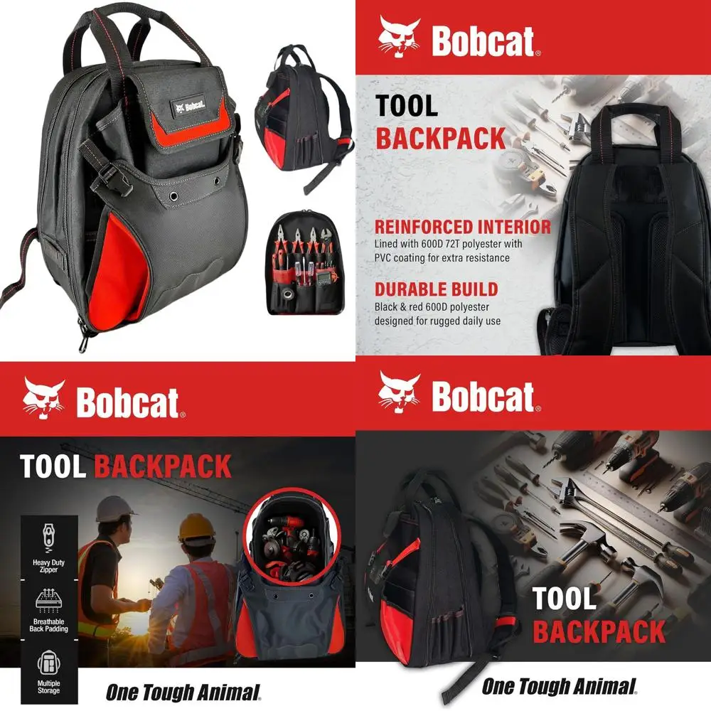 

Прочный рюкзак для инструментов из ткани 600D, 72T, устойчивый к проколам, с 39 карманами, для техников и электриков - черный/красный