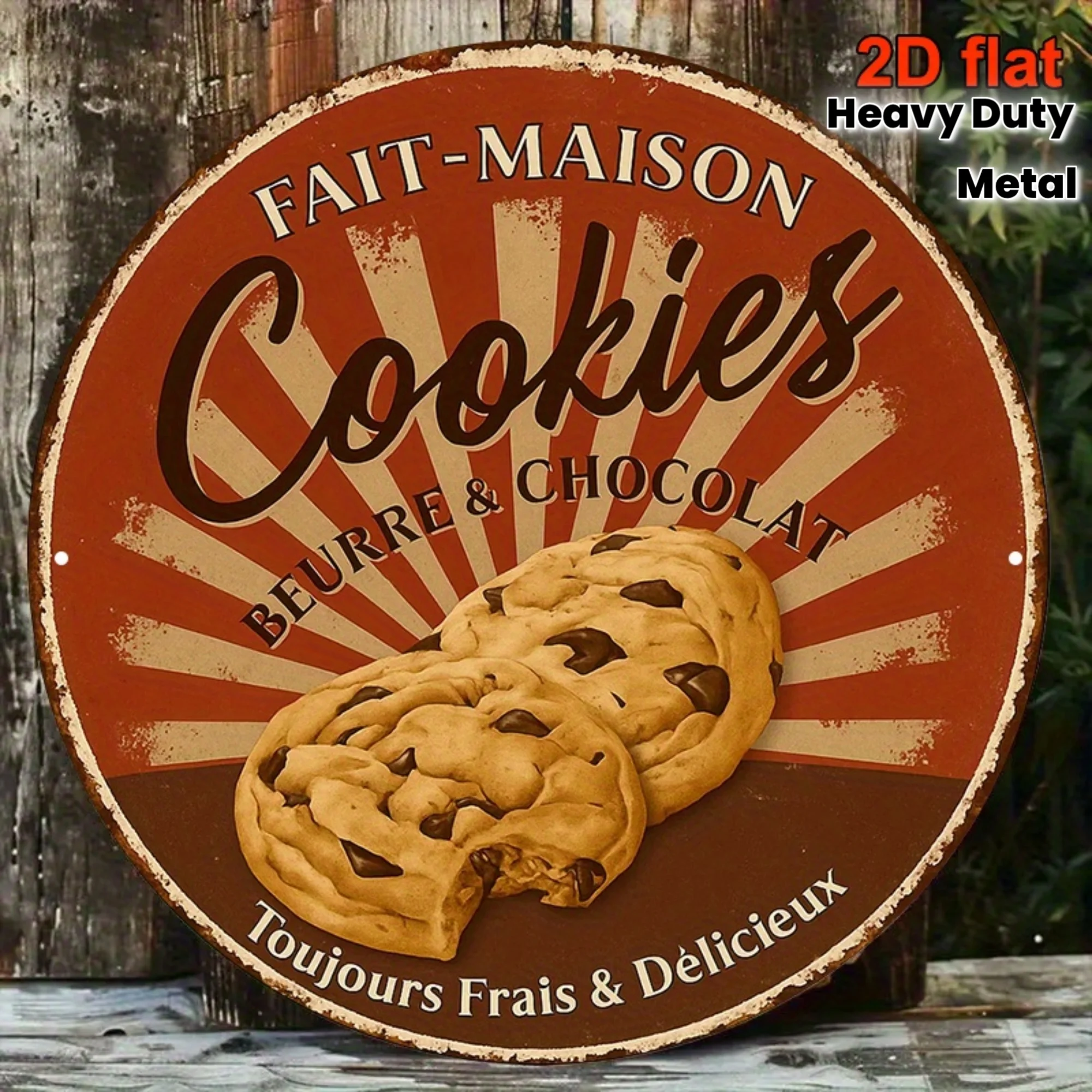 Ein flaches 2D-Holzschild für eine Retro-Bäckerei – eine Retro-Wanddekoration „Cookie“ im französischen Stil, Café und Küchendekoration