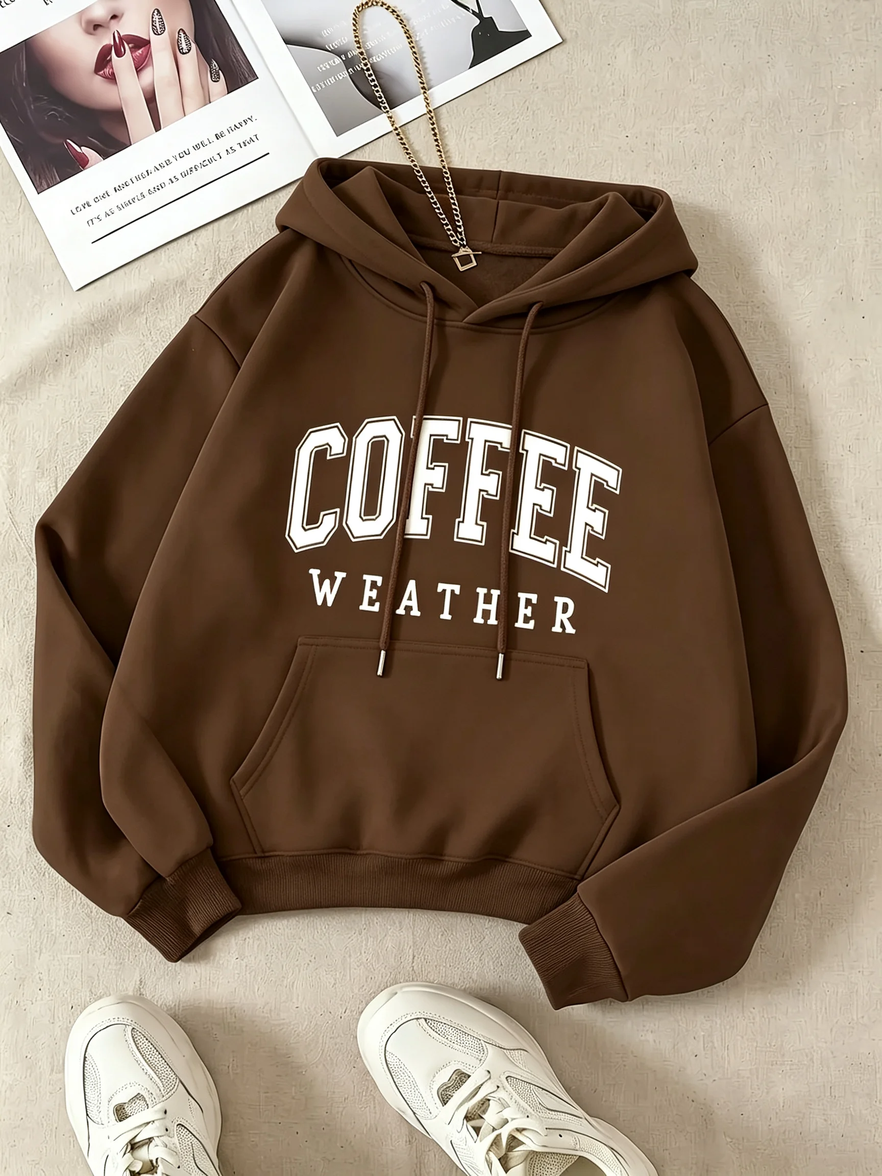 Lady, letter, print pattern, fashionable, round hoodie, long-sleeved hooded shirt winter clothes women sweatshirt hoodie