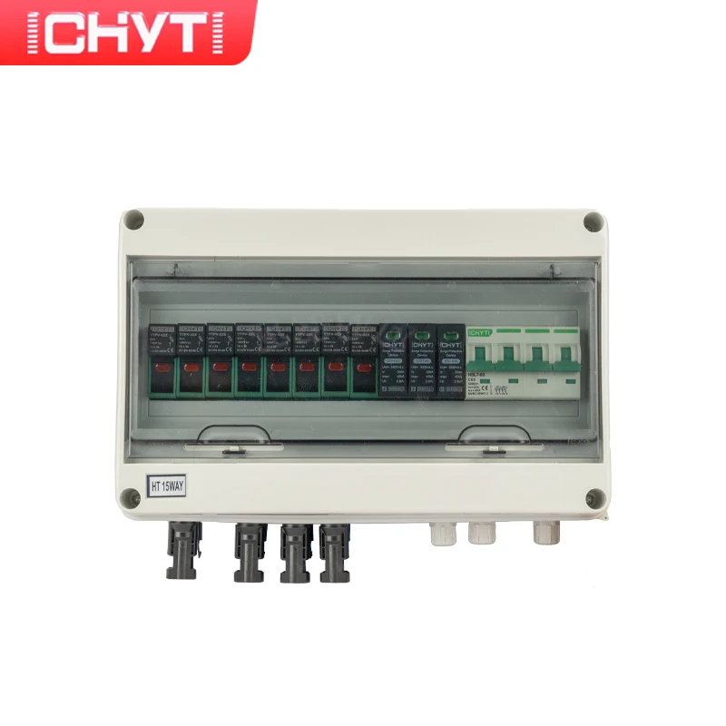 

CHYT 4-in-1-out 1000V HT 15ways Solar Surge Lightning Protection IP65 Waterproof PV DC Combiner Box