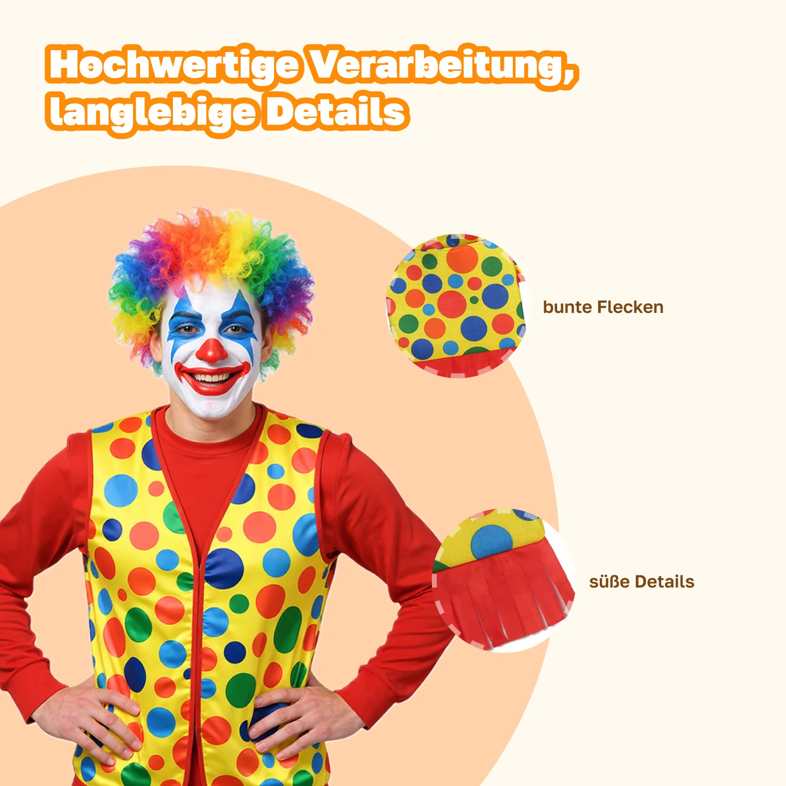 

Colorful Clown Vest and Dot Shoulder Bag Adult Costume Set for Halloween Cosplay Stage Performance