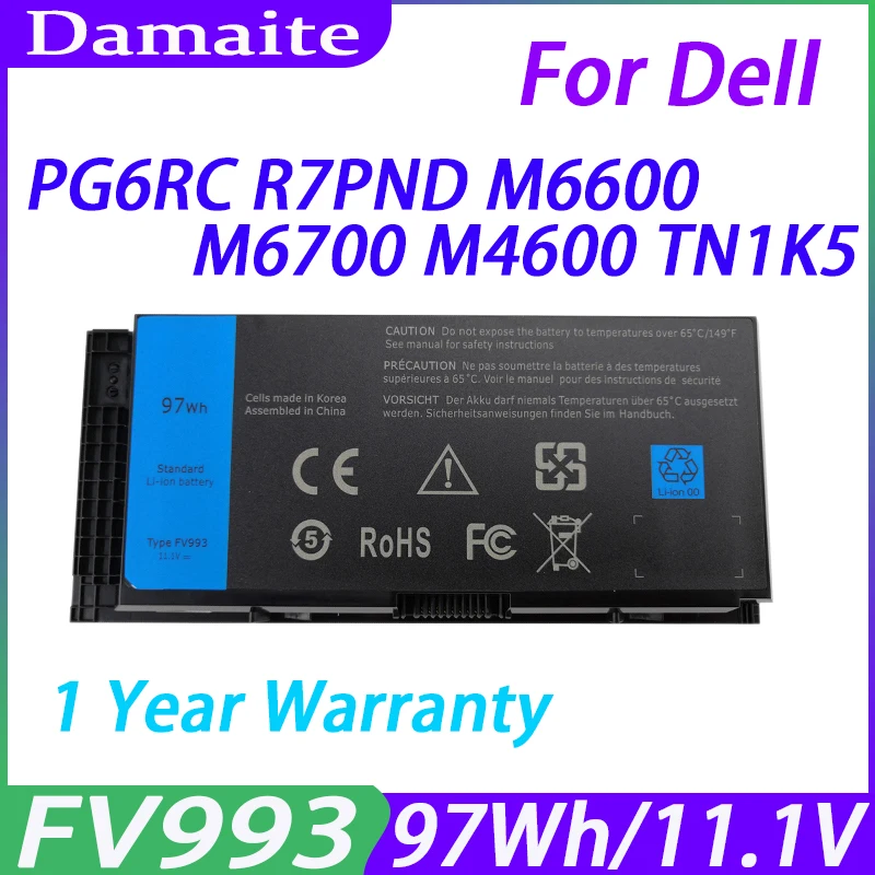 Imagem -01 - Bateria Damaite Fv993 para Dell Precisão M6600 M6700 M6800 M4800 M4600 M4700 Série Fjj4w T3nt1 N71fm Pg6rc R7pnd 3djh7 97krm bateria damaite fv993 para dell precisao m6600 m6700 m6800 m4800 m4600 m4700 serie fjj4w t3nt1 n71fm pg6rc r7pnd 3djh7 97krm 01