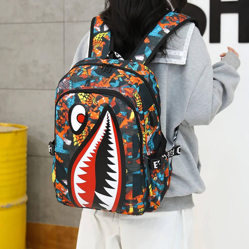 Rucksack Fashion Trend Anime Backpack Men Students Schoolbag Spider Sharks Print Simple Personality Junior Bagpacks Laptop Bag