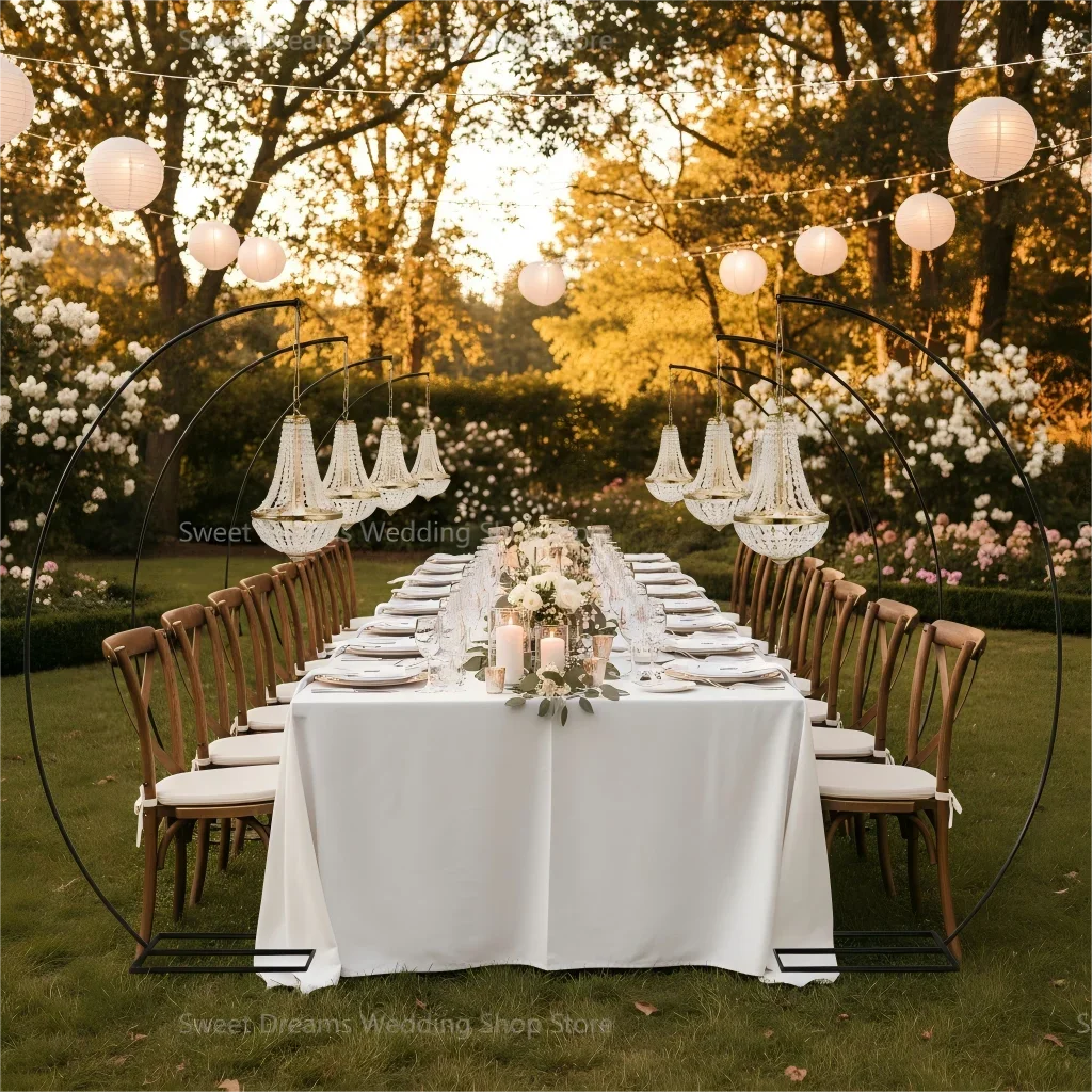 240cm/7,9ft Gebogener Metall-Halbbogen-Ständer mit Kristall-Kronleuchter-Set Tischdekoration zum Aufhängen für Hochzeit Bankett Veranstaltung – Detail 1