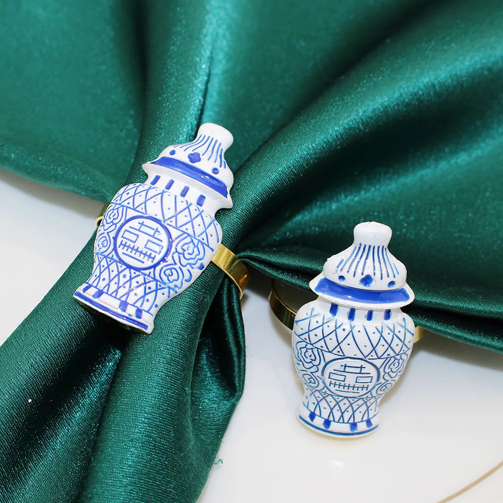 

12Pcs Blue Porcelain Bottle Napkin Rings Imitation Ceramic Napkin Holder for Wedding Party Dinner Table Decor HB192