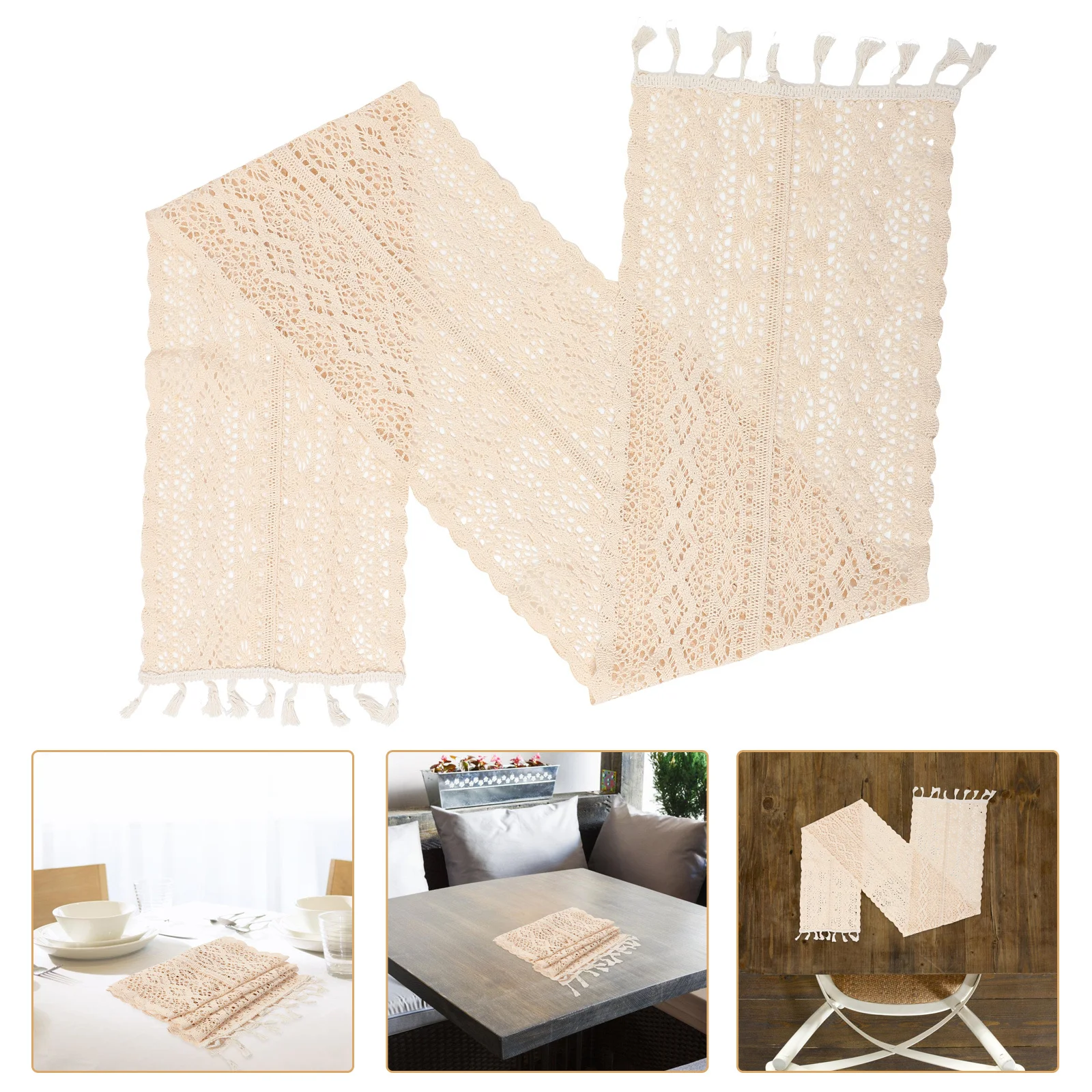 

Lace Table Runner Cotton Fringe Hollow Tablecloth for Home Wedding Valentine Party Decoration Rustic Elegant