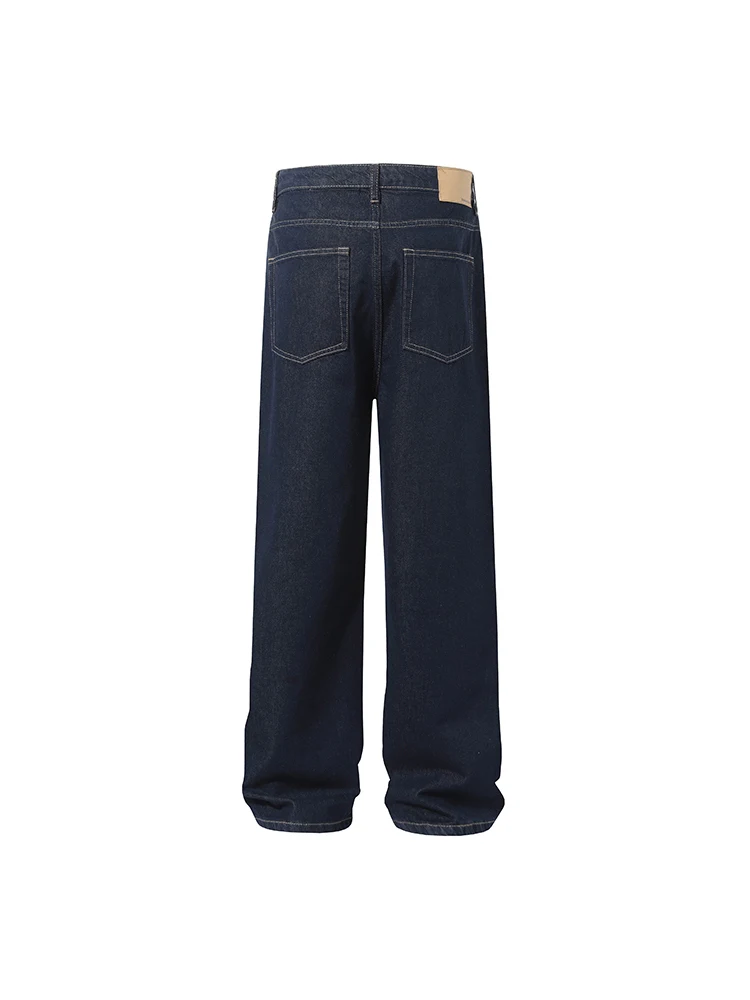 الرجعية الأمريكية الأزرق العميق الرجال الجينز عارضة شارع العليا فضفاض مستقيم الساق واسعة الساق السراويل ارتداء مقاومة الشباب Faion