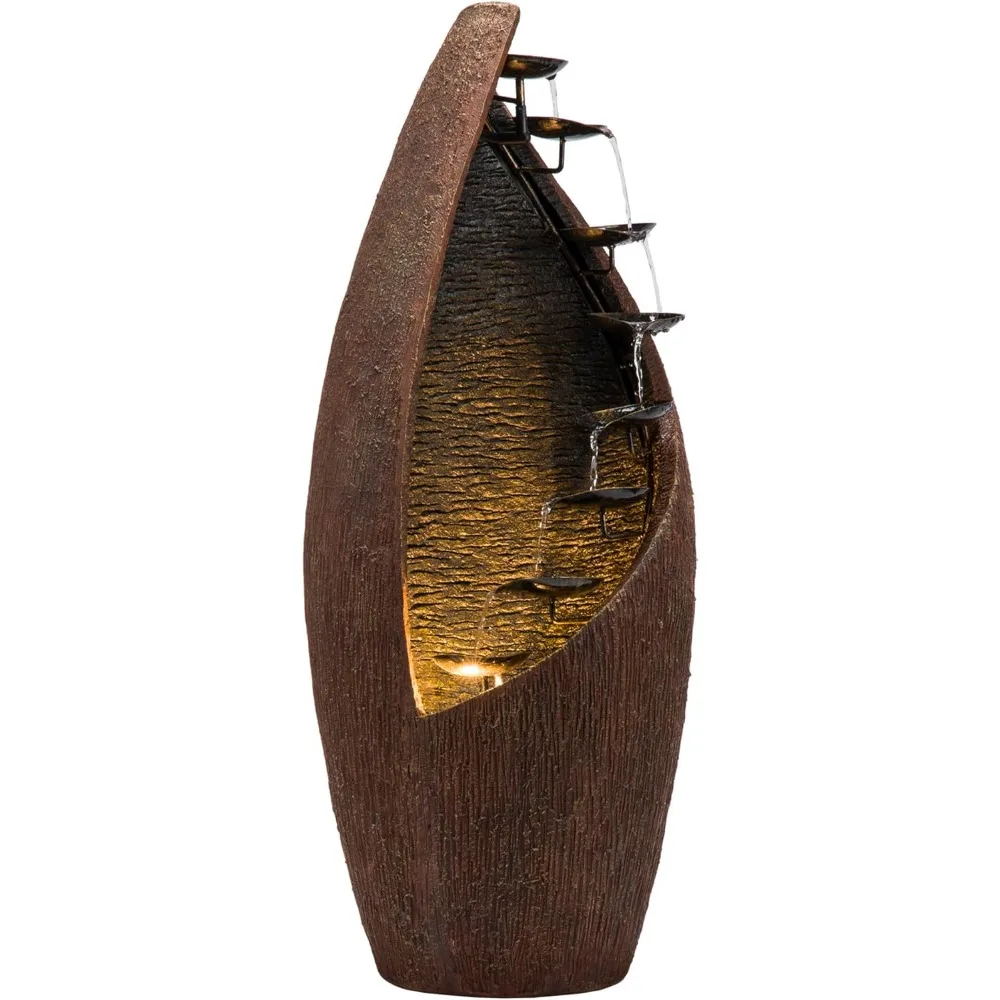 أرضية خارجية معاصرة، GIL122 نافورة مياه معدنية برونزية متدرجة مقاس 43 بوصة مع أضواء LED، خارجية أنيقة #3