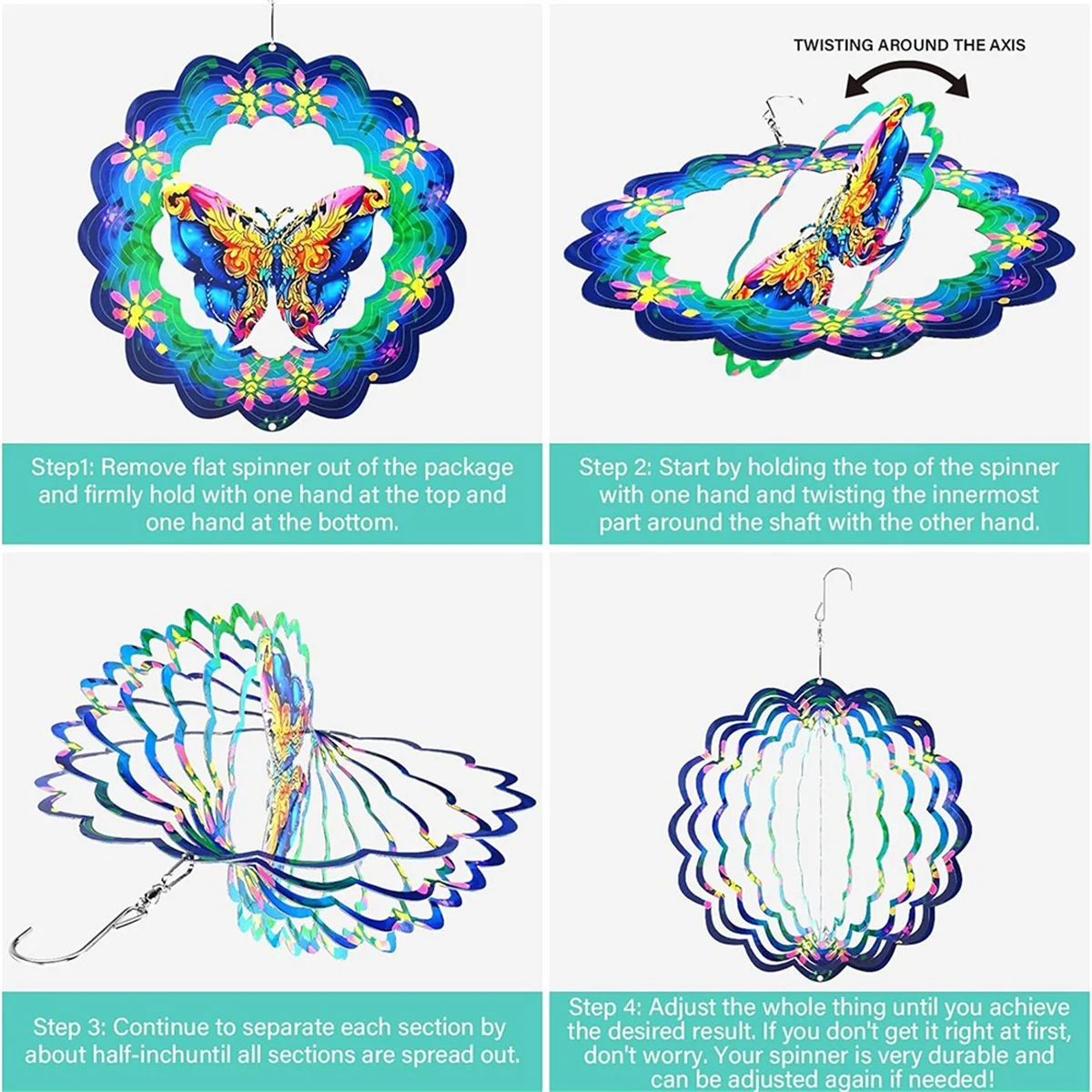 

A11I Wind Spinners Outdoor, Hanging Butterfly Outdoor Wind Spinner, Metal Wind Spinners for Patio Art Decorations