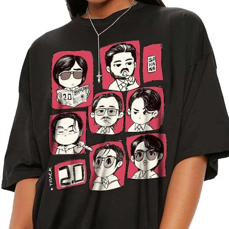 Camiseta Unissex de Algodão com Gráficos Chibi Fofos da Tour 2.0 do Kpop Boy Band 2026, Presente para Fãs ARMY, Camisa de Moda Masculina e Feminina de