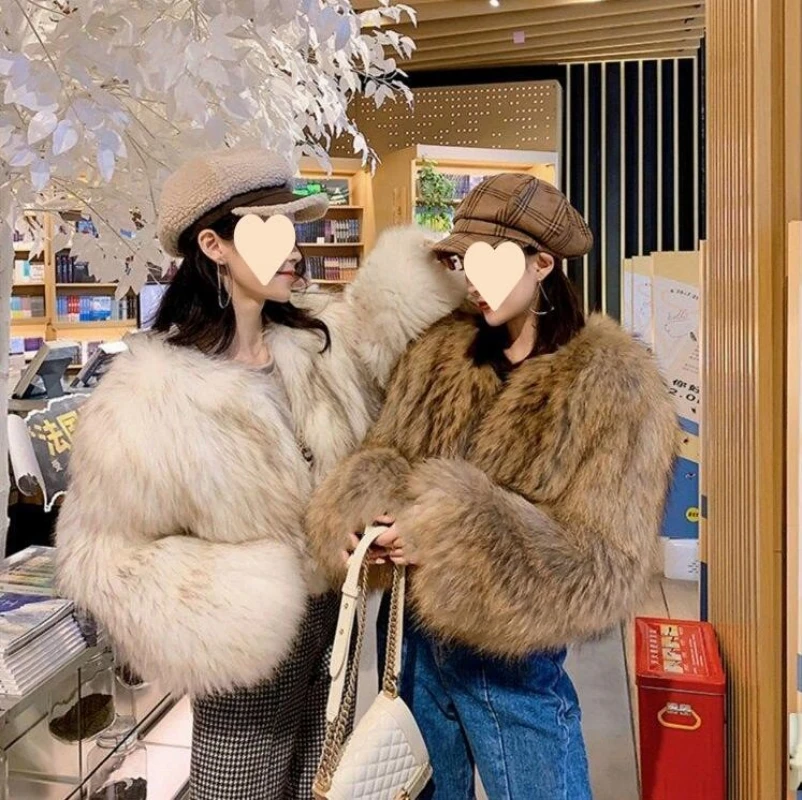 2023 Women Winter Faux Fox Fur Coat Korea Fashion Elegant Warm Coats Loose Outercoat Lady Party Club Outfits Casual White brown