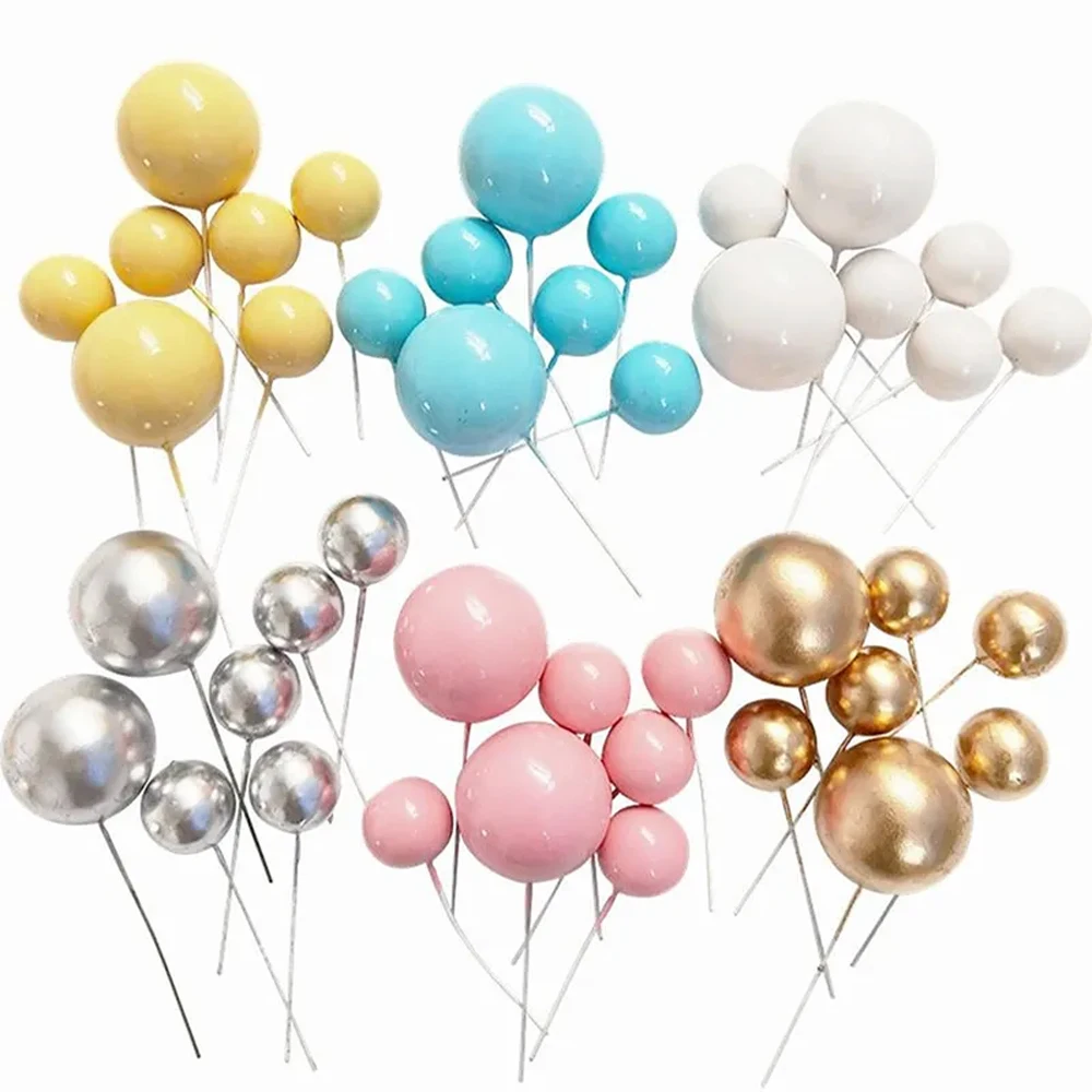 20Pcs Cake Topper Gold Silver Ball Happy Birthday Cake Topper DIY Cupcake Flag Wedding Christmas Ball Decor Birthday Decoration