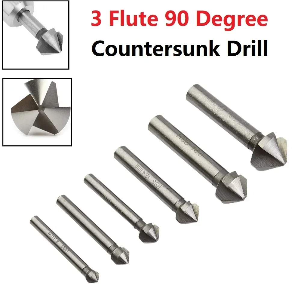 Chamfering End Mill Tool Countersink Drill Bits Metal Wood 3 Flute 90 Degree Chamfer End Mill HSS Deburring Hole Drilling Tools