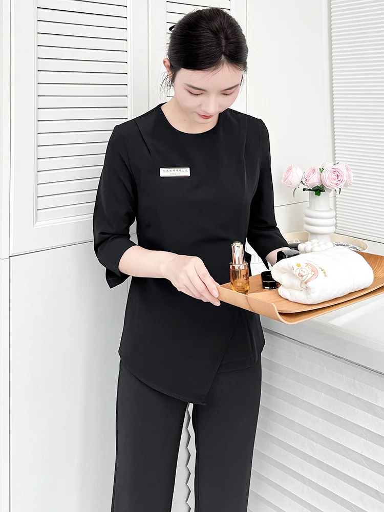

Spring Summer High End SPA Oral Health Beauty Salon Uniform Women's Workwear A-Line Skirt Set Seven Sleeve Business Outfit