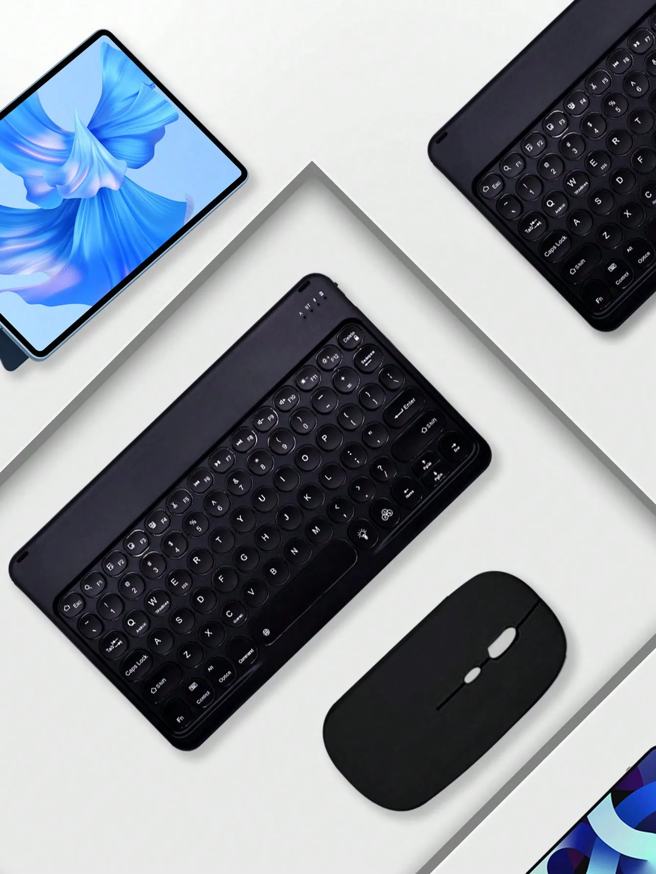 مجموعة لوحة مفاتيح وماوس بلوتوث مستديرة المفتاح، مناسبة للهواتف المحمولة Xiaomi وHuawei وأجهزة iPad اللوحية