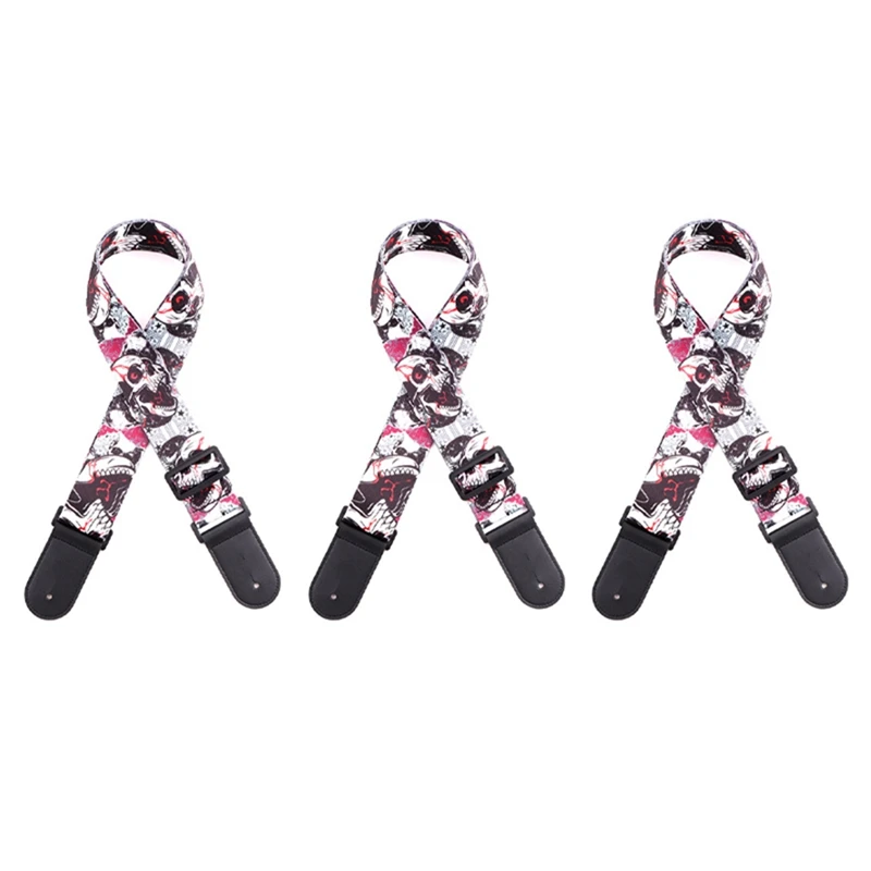 

NALFI-Skull Leather Nylon Fluorescent Print Folk Guitar Strap Electric Guitar Strap, Acoustic Guitar Strap