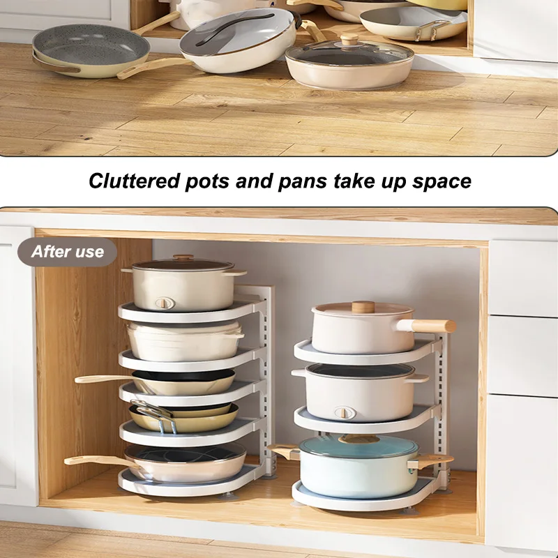 Pot Rack Kitchen Countertop Pots and Pans Organizer Cabinet Multi-Layer Put Pot Rack Cabinet Under Sink Layered Pot Organizer