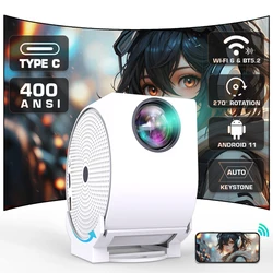TYPE C 4K Mini Projector with WIFI 6 and Bluetooth BT5.2, 4K HD 400ANSI Portable Projector Rotatable Movie Video Projector