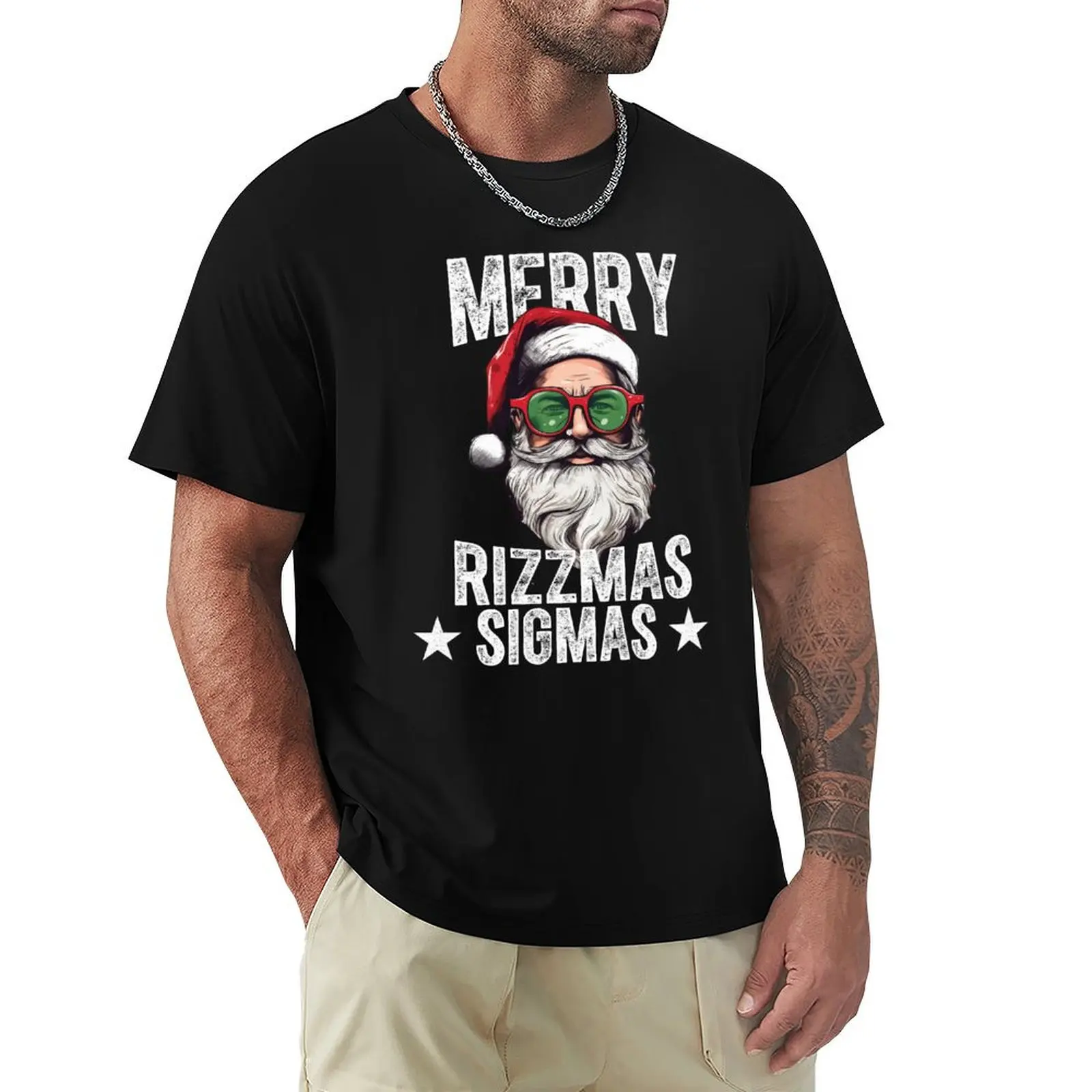 Merry Rizzmas Sigmas Funny Santa X-Mas Christmas Santa Claus Shirt T-Shirt Casual Daily Wear Short Sleeve Top