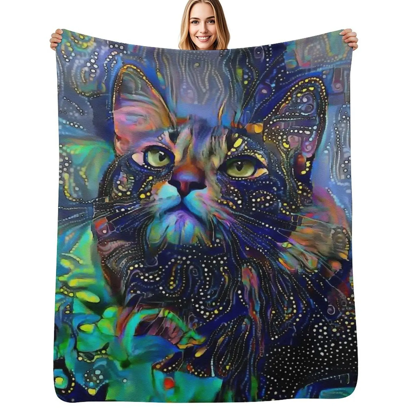 Couverture en polaire Sherpa douce et chaude pour l'hiver, motif Melizza, chat, chat, chat, lea roche paintings