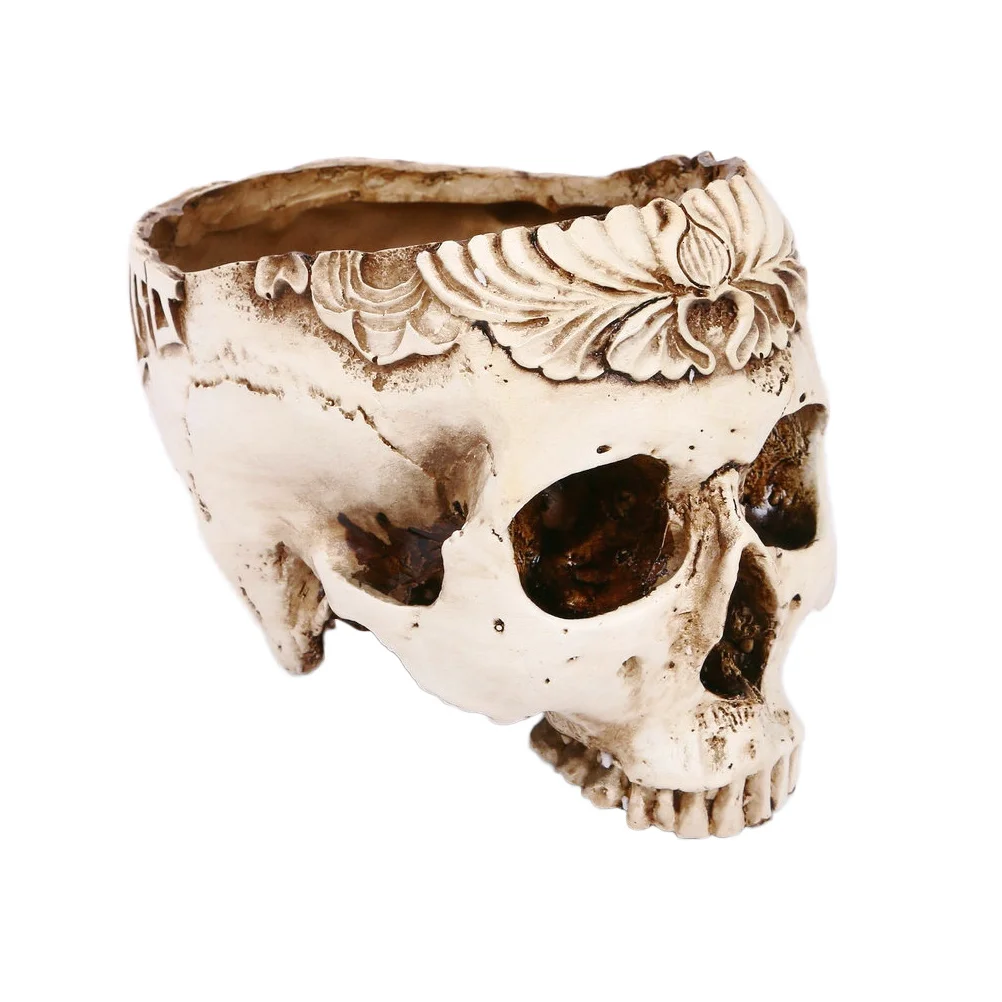 

Skull Ornaments Halloween Scene Decor Creative Planter Artificial Resin Flowerpot