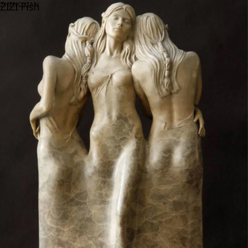 Three Goddesses Abstract Figures Statue Sisters Characters Three People Sculpture Desk Decoration Resin Crafts Modern Home Decor