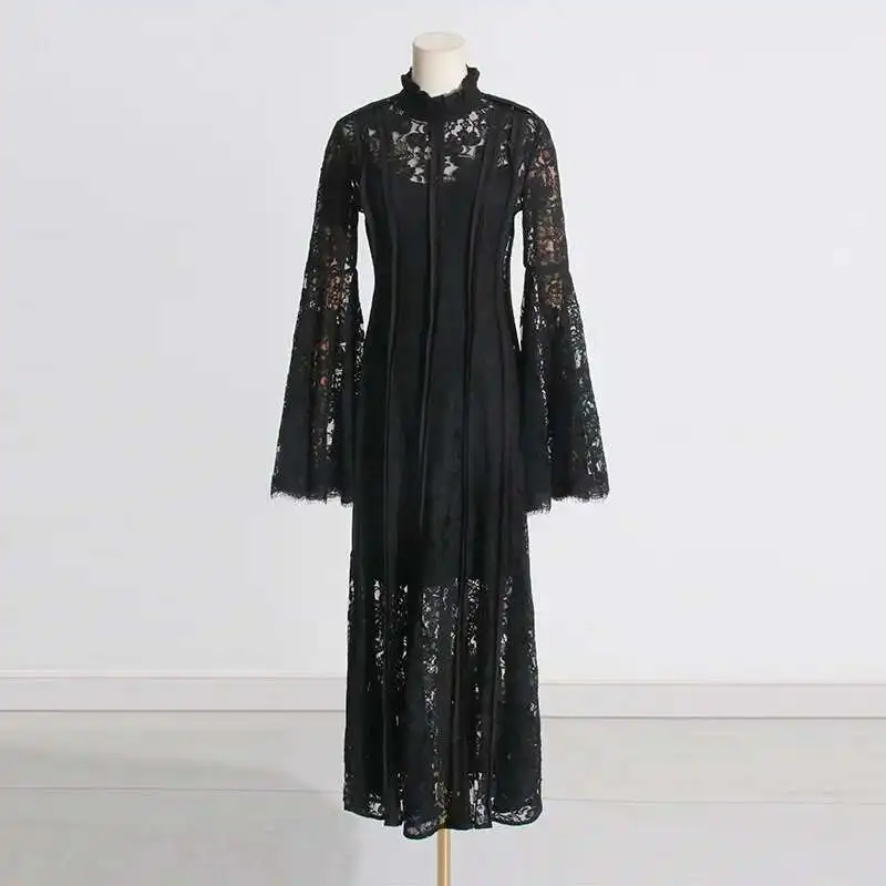 JAMERARY 2025 Summer Runway Designer Holiday Prom Dress Women Lantern Long Sleeve Flower Embroidery Lace Maxi Vestidos Longo