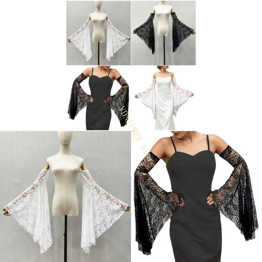 Mangas populares braço flor renda com elegante detalhamento cobertura braço alargada para vestido noiva e d08e