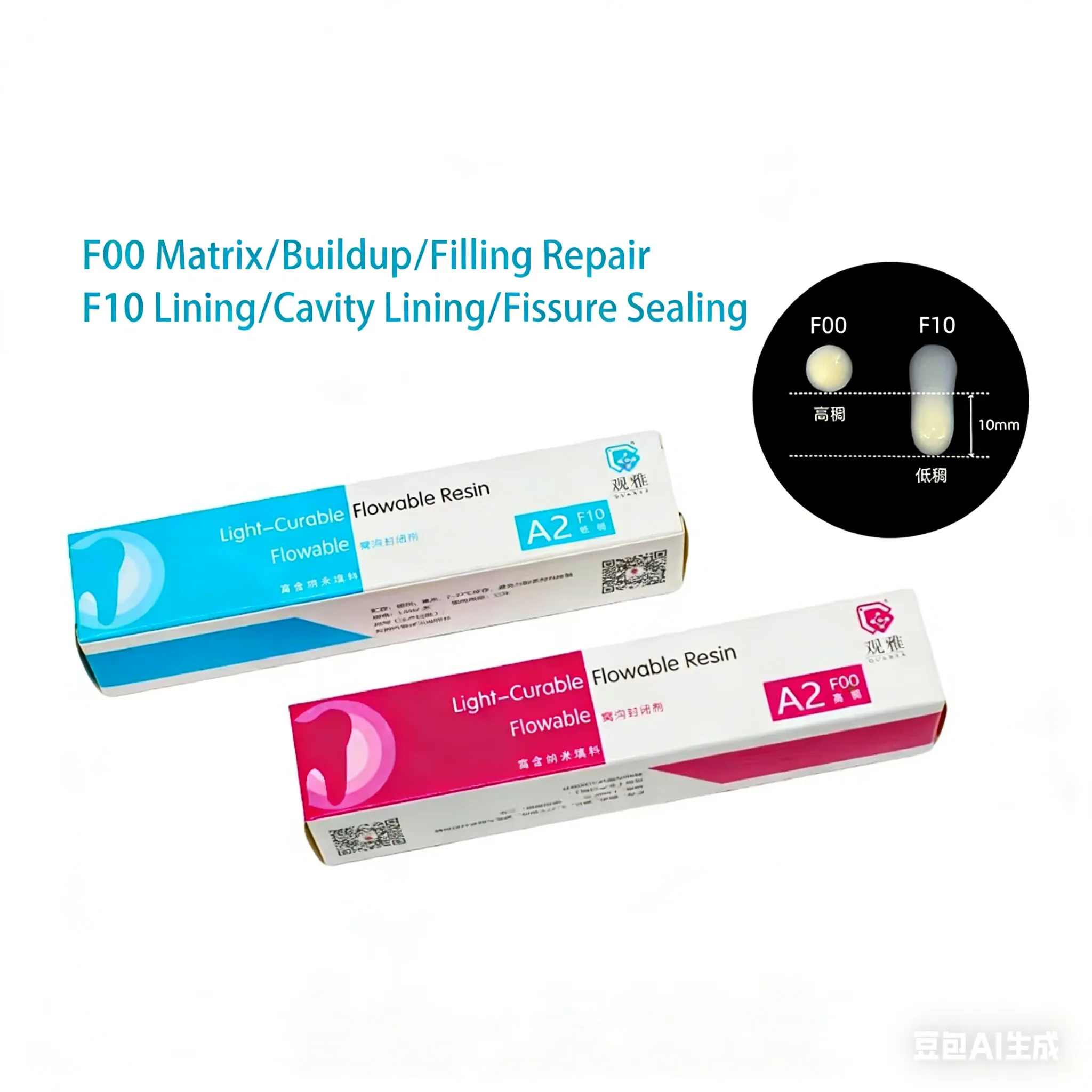 

Light-Curable Flowable Resin (Pit and Fissure Sealant)Dentist Materials -A2 F00 High Viscosity/A2 F10 Low Viscosity1.5mL/Syringe