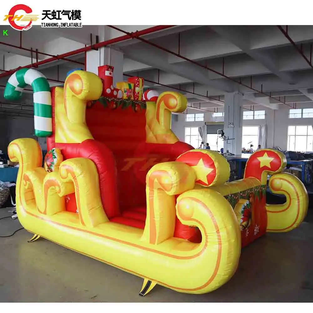 Envío rápido, modelo de trineo de Papá Noel inflable gigante de 4x3x3m, adorno de Navidad, trineo inflable, silla para fiesta de Navidad