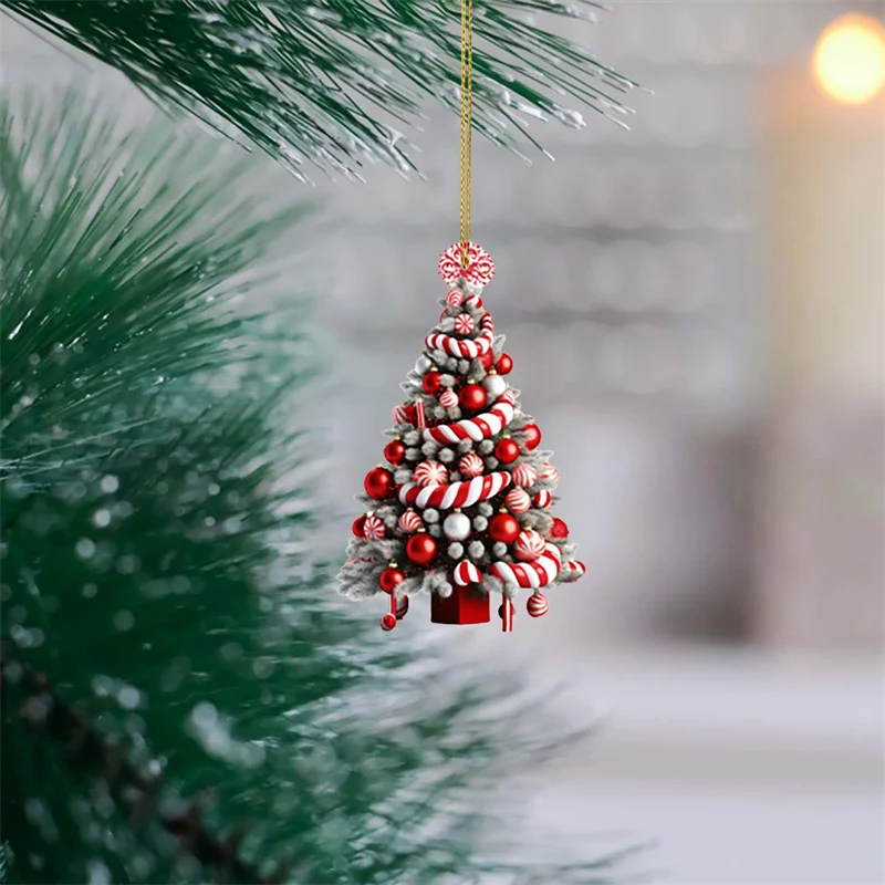 2024 Christmas Hanging Christmas Tree Ornaments Acrylic Pendant with Candy Cane Ball Gift Box Decor for Home Party Table Decor