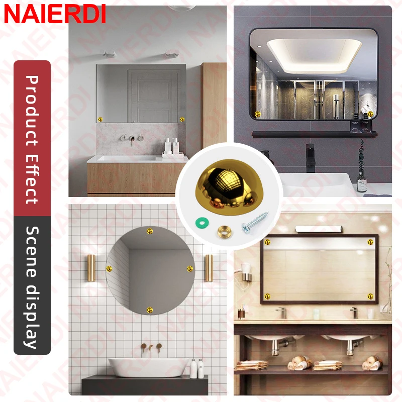 NAIERDI 4 Sets Stainless Steel Mirror Screws Billboard Decorative Screws with Caps Cover Nails Standoff Screws Glass Hardware