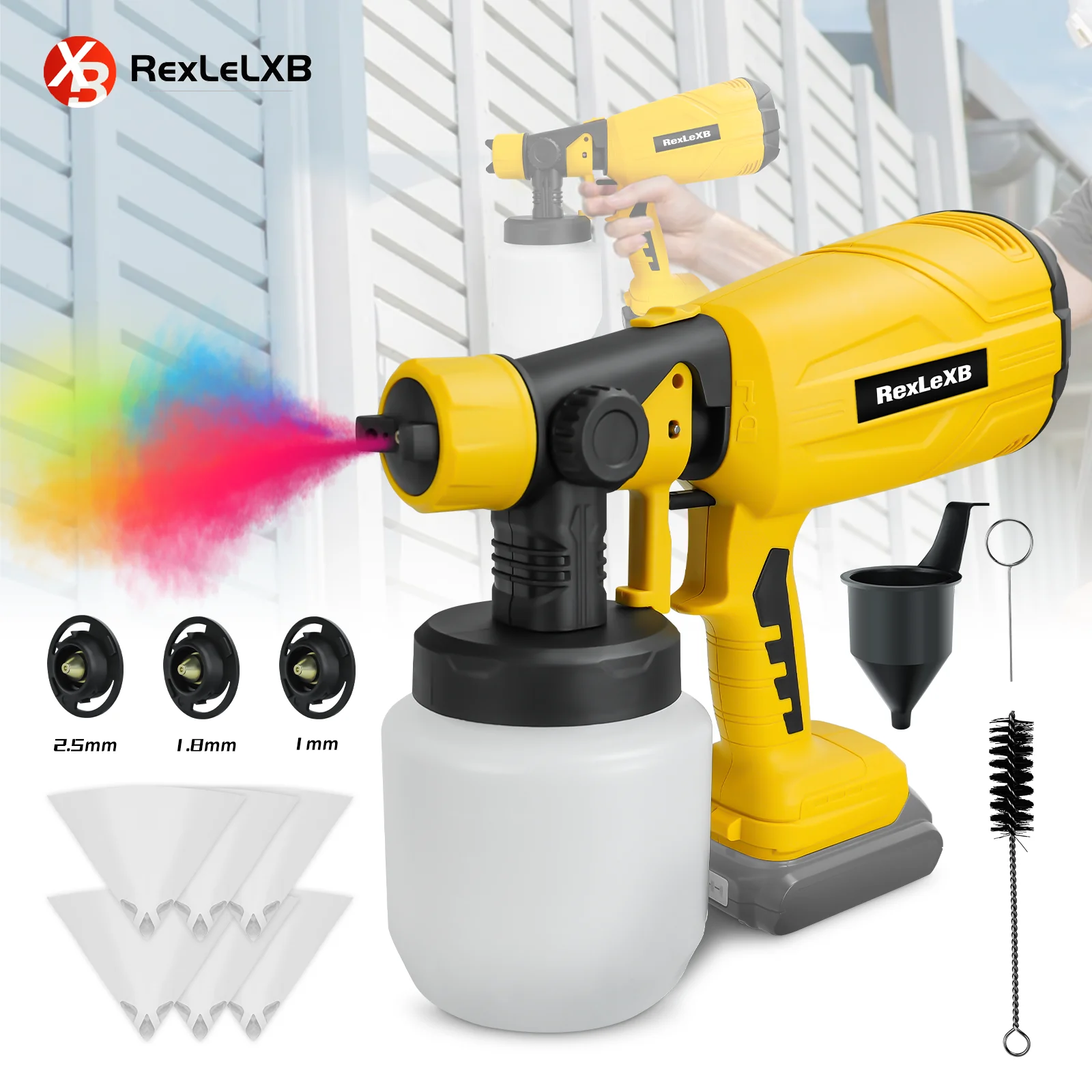 800ML Cordless Paint Sprayer 200W HVLP Electric Spray Paint Gun with 3pcs Copper Nozzles for Dewalt 20V Battery (No Battery)