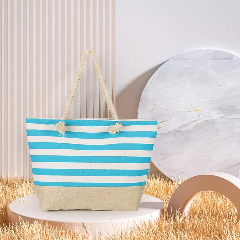 AFKOMST borsa da spiaggia per donna borsa moda in tela a righe borse da viaggio per lo Shopping di grande capacità