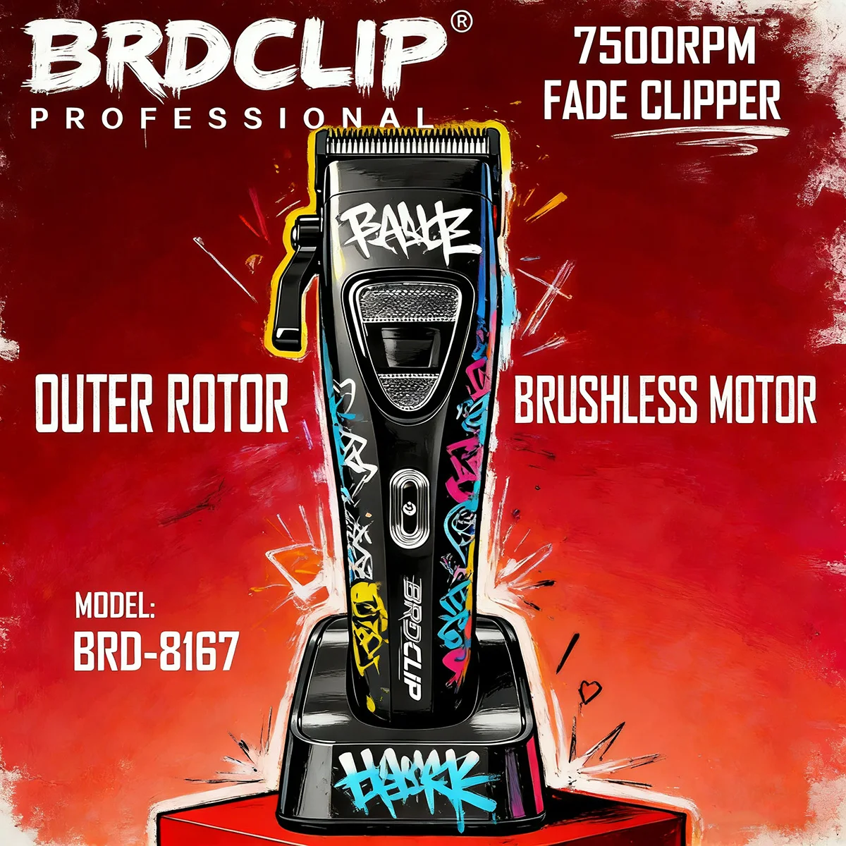 BRDCLIP 8167 Black Brushless Motor Professional Hair Clipper Barber Fade Trimmer 7500rpm Salon Men's Haircutting Machine