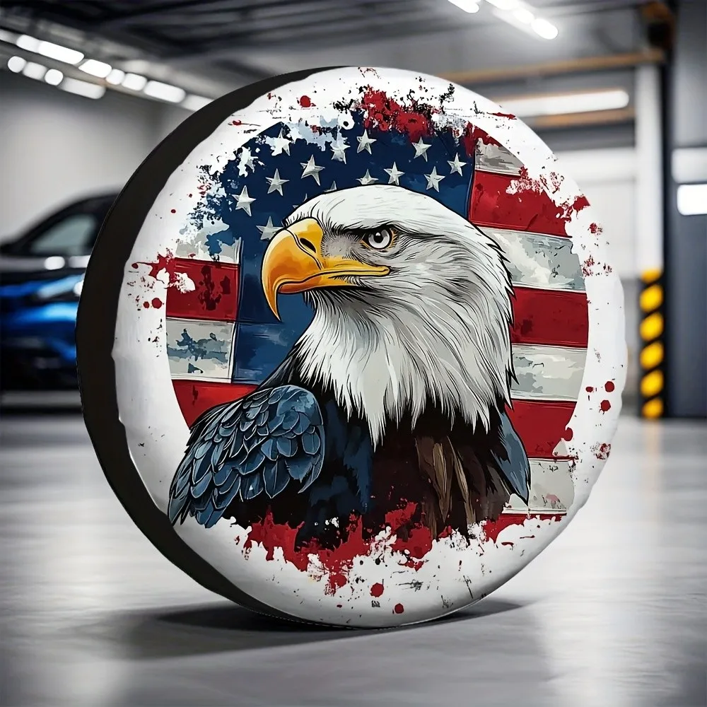 Patriotic Eagle American Flag Spare Tire Cover Outdoor Durable Polyester Waterproof Protector