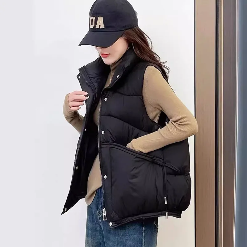 ผ้าฝ้ายผู้หญิงเสื้อกั๊ก 2025 ใหม่แฟชั่นเสื้อกั๊กอเนกประสงค์ฤดูใบไม้ร่วงฤดูหนาวสีทึบเสื้อกั๊กเสื้อแจ็คเก็ตผู้หญิงเสื้อกั๊ก h522