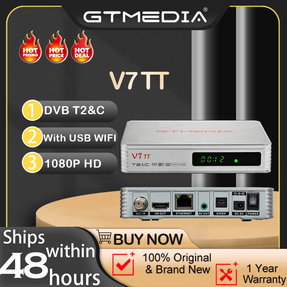GTMEDIA V7 TT Ground Signal Receiver，1080P Full HD DVB-T/T2/DVB-C/J.83B Support multi PLP Free USB PVR Ready TDT
