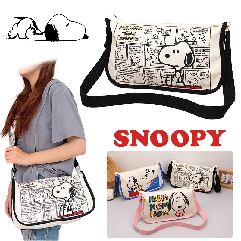 Snoopy-Bolsa de mensajero con dibujos animados para mujer, bolso de almacenamiento de maquillaje, organizador de lona con cremallera de Anime para