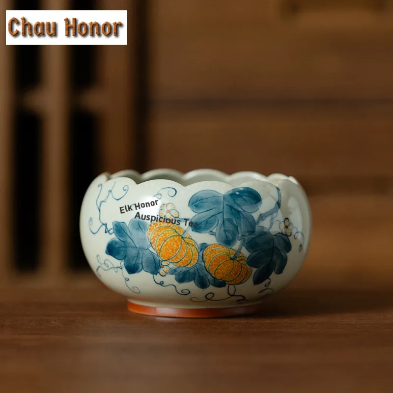 

330ml Hand-painted Pumpkin Jianshui Aesthetic Washing Cup Bowl Tea Residue Bucket Fruit Bowl Basin Household Chaxi Ornaments