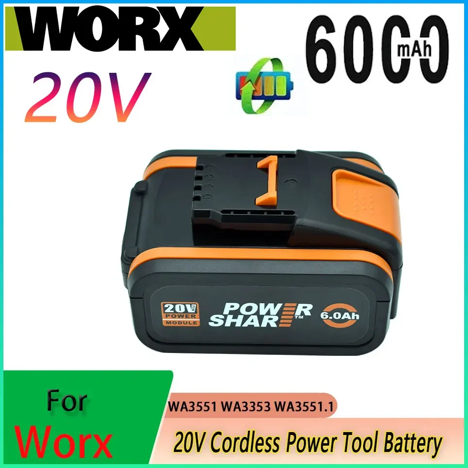 

Original Worx 20V 6.0Ah Lithium battery Rechargeable WA3553 WA3551 WA3553.1 WA3570 for All WORX Electric and Garden Tools