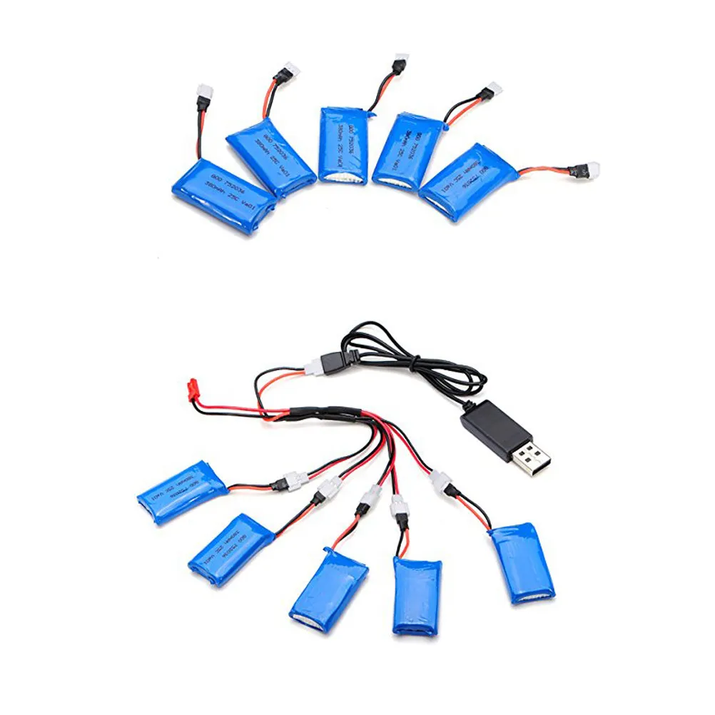 Набор из 5 литий-полимерных аккумуляторов 3.7V 500mAh 25C, кабеля для балансировочной зарядки (2-5) и USB-кабеля для X4 H107 H107L H107D H107C U816 U816A